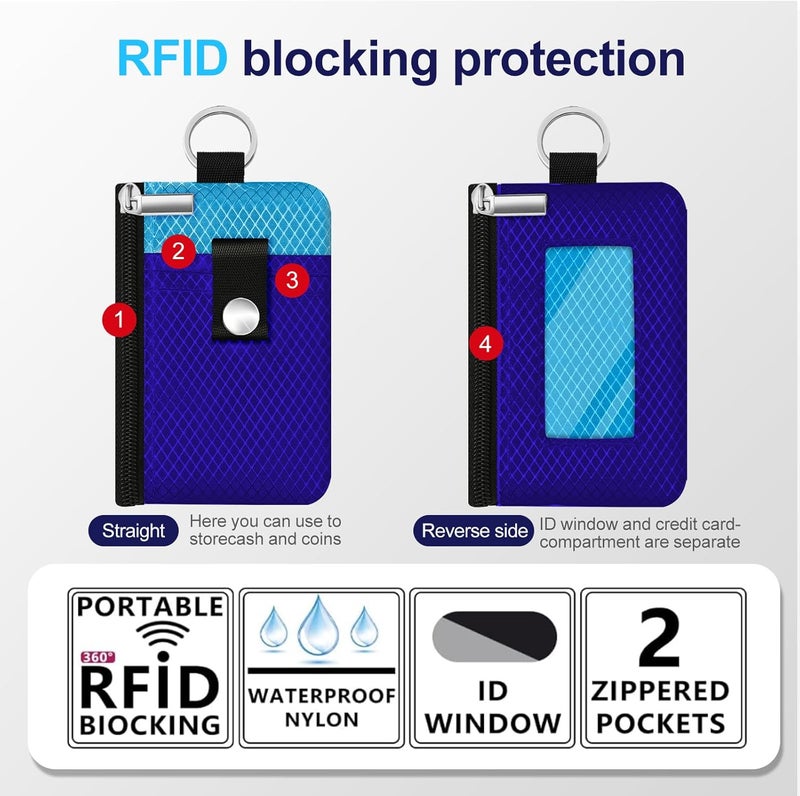 CCUMI Minimalist RFID Blocking Small Wallet with ID Window,WaterResistant Zip Id Case Wallet with Lanyard Keychain for Cards,Cash,Travel,Women,Men (Sapphire Blue/Lake Blue) - Image 2